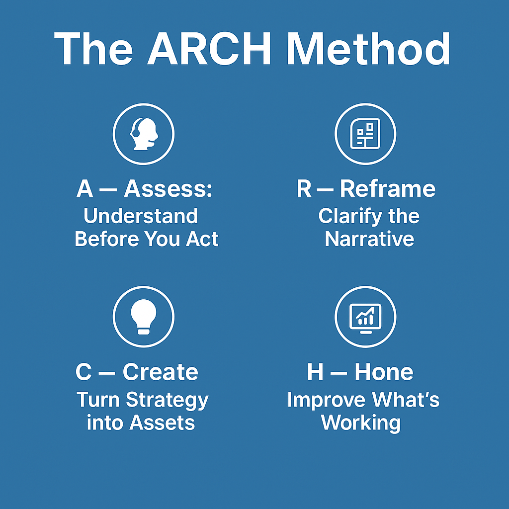 ARCH Method graphic with four steps: Assess, Reframe, Create, Hone